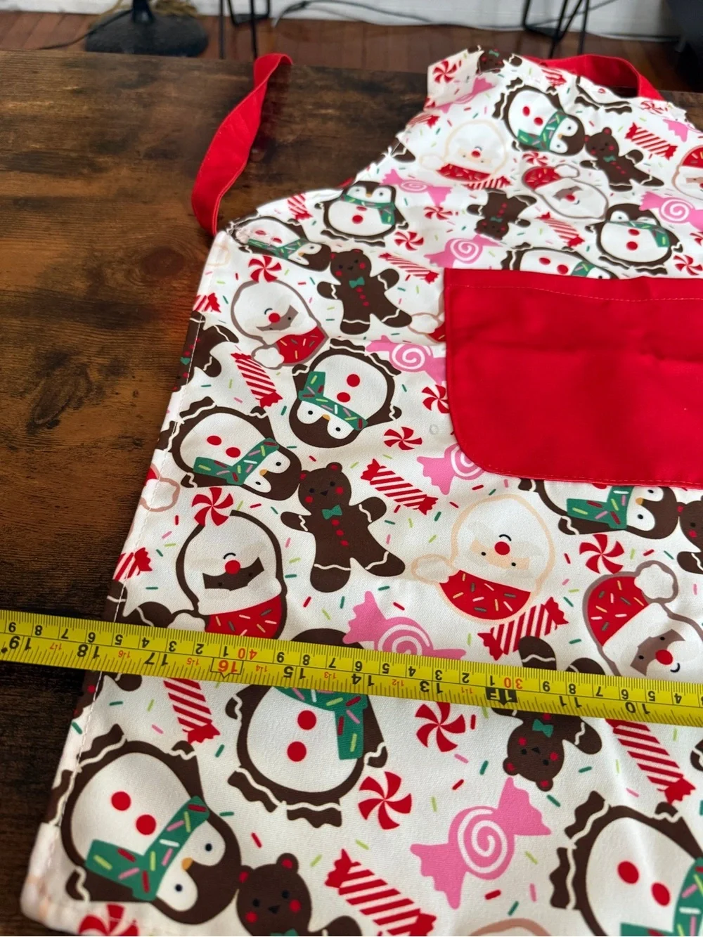 Pillowfort Kids Apron with Teal Logo Tag and Pink Accents Christmas
